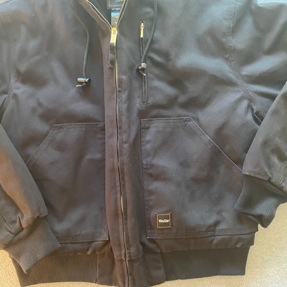 Walls Workwear Mens Hooded Bomber Jacket Black Cotton Duck Canvas Medium - Picture 6 of 9